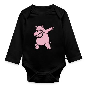 Dabbing Hippo - Dab Dance - Gift - Organic Longsleeve Baby Bodysuit - black - Front