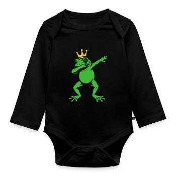 Dabbing Frog with Crown - Dab Dance - Gift - Organic Longsleeve Baby Bodysuit - black - Front