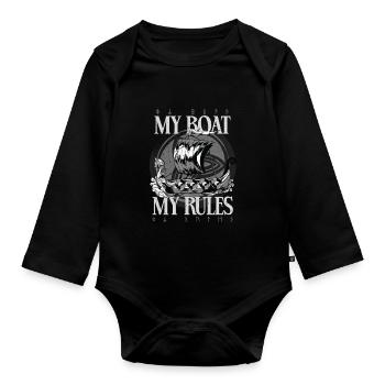 Wikinger Heidnische Kultur My Boat My Rules - Baby Bio-Langarm-Body - Schwarz - Vorne