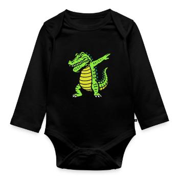 Alligator dabbing - Krokodil - Geschenk - Baby Bio-Langarm-Body - Schwarz - Vorne