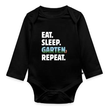 Eat Sleep Garten Repeat - Gärtner Geschenk - Baby Bio-Langarm-Body - Schwarz - Vorne
