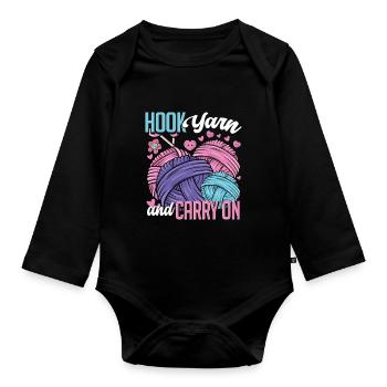 Crochet Knitting - Organic Longsleeve Baby Bodysuit - black - Front