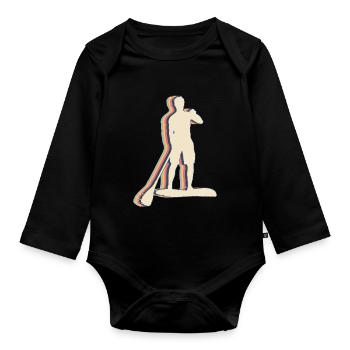 Stand Up Paddling SUP Retro Line Art - Organic Longsleeve Baby Bodysuit - black - Front