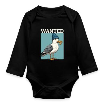 Wanted Seagull avec des frites bonnet illustration - Body Bébé bio manches longues - noir - Devant
