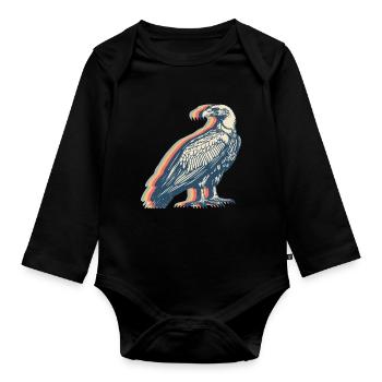 Geier Vogel Retro Line Art - Baby Bio-Langarm-Body - Schwarz - Vorne