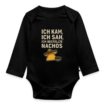 Ich kam ich sah ich bestellte Nachos Shirt - Baby Bio-Langarm-Body - Schwarz - Vorne