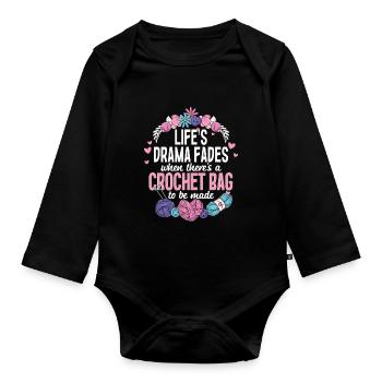 Crochet Knitting crochet bag to be made - Organic Longsleeve Baby Bodysuit - black - Front