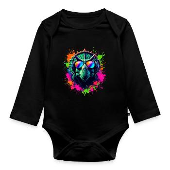 Triceratops DJ Dino Fans Neon Graffiti Style - Organic Longsleeve Baby Bodysuit - black - Front