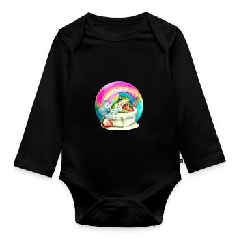 Regenbogen Frosch Eis Erdbeere Eiskrem Kind - Baby Bio-Langarm-Body - Schwarz - Vorne