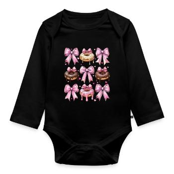 Coquettish Bow Donuts Donuts Sprinkles Girl - Organic Longsleeve Baby Bodysuit - black - Front