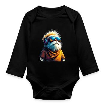 Dj Meerkat with Sunglasses T-Shirt - Organic Longsleeve Baby Bodysuit - black - Front