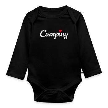 Camping Herz Camper Wohnwagen Van Life Fan Hobby - Baby Bio-Langarm-Body - Schwarz - Vorne
