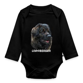 Leonberger,Hundekopf,Hunderasse,Hund,Hunderasse - Baby Bio-Langarm-Body - Schwarz - Vorne