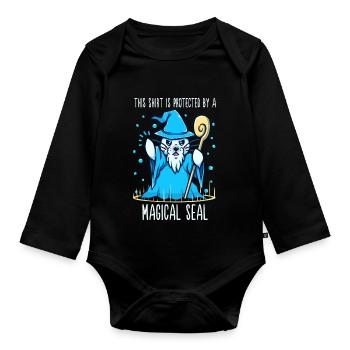 Dieses Shirt ist durch ein magisches Siegel geschützt - Baby Bio-Langarm-Body - Schwarz - Vorne
