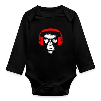 Gorilla with headphones - monkey music bass gift - Organic Longsleeve Baby Bodysuit - black - Front