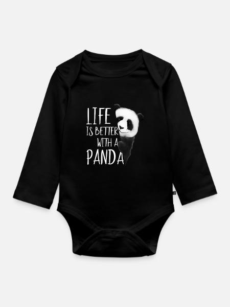 Das Leben ist besser mit einem Panda Geschenk - Baby Bio-Langarm-Body - Schwarz