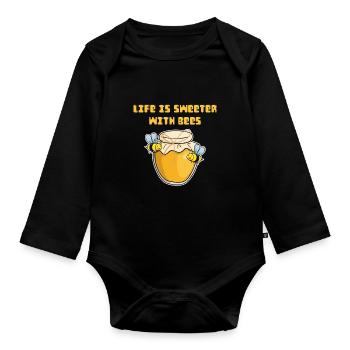 Honigbiene Biene Honig - Baby Bio-Langarm-Body - Schwarz - Vorne