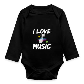 I Love Music I Music Musician Note Sheet Music Charts - Organic Longsleeve Baby Bodysuit - black - Front