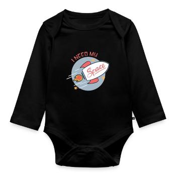 Space rocket - Organic Longsleeve Baby Bodysuit - black - Front