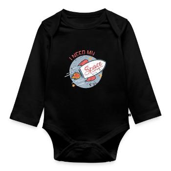 Fusée astronaute - Body Bébé bio manches longues - noir - Devant
