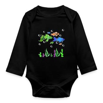 Aquarium sea creatures - Organic Longsleeve Baby Bodysuit - black - Front