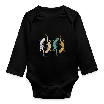 Geckos Reptilen - Baby Bio-Langarm-Body - Schwarz - Vorne