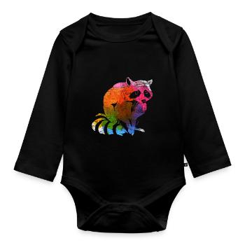 racoon - Organic Longsleeve Baby Bodysuit - black - Front