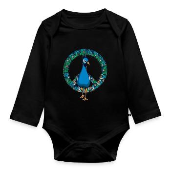 Pfau Friedenszeichen - Baby Bio-Langarm-Body - Schwarz - Vorne