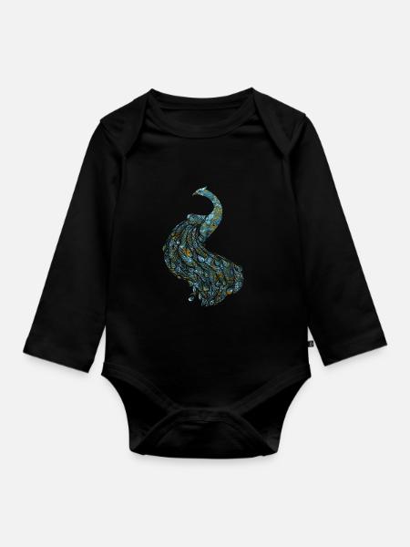 Pfau Haustier - Baby Bio-Langarm-Body - Schwarz