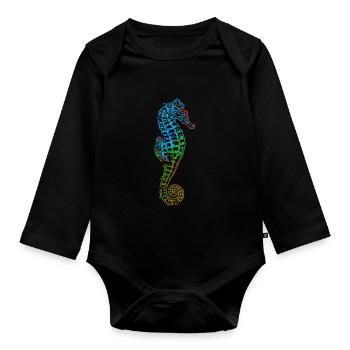 Seepferd Seepferdchen Seahorse - Baby Bio-Langarm-Body - Schwarz - Vorne