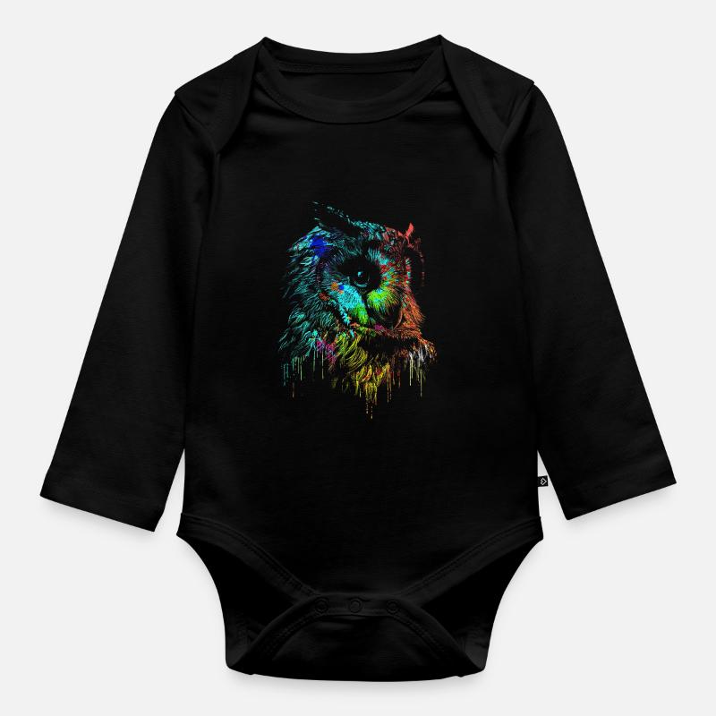 Eule - Baby Bio-Langarm-Body - Schwarz