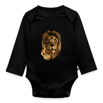 Funny lion with middle finger - Organic Longsleeve Baby Bodysuit - black - Front