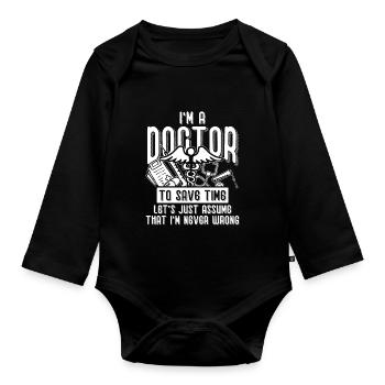Doctor doctor - Organic Longsleeve Baby Bodysuit - black - Front