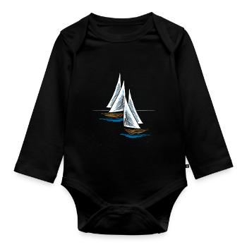 Sailing ship - Organic Longsleeve Baby Bodysuit - black - Front