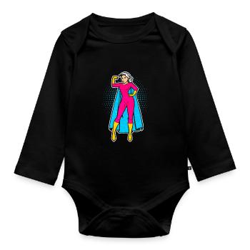 Puissance femme femme puissance super femme super héroïne - Body Bébé bio manches longues - noir - Devant