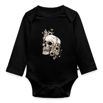 Skull Skull Skull Flowers - Organic Longsleeve Baby Bodysuit - black - Front
