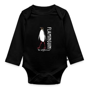 Pinguin Flamingo - Baby Bio-Langarm-Body - Schwarz - Vorne