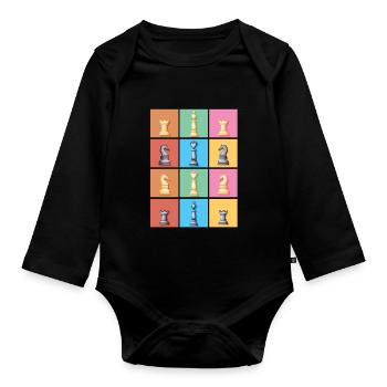 Schach Schachfigur - Baby Bio-Langarm-Body - Schwarz - Vorne