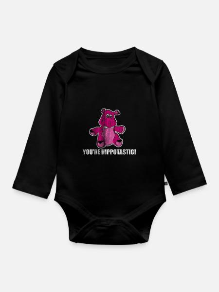 Nilpferd - Baby Bio-Langarm-Body - Schwarz