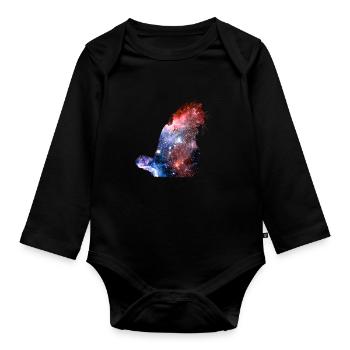 Cat Cats Universe Stars Galaxy - Organic Longsleeve Baby Bodysuit - black - Front