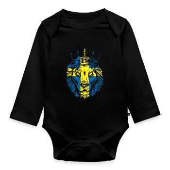 Drapeau de la Suède avec lion - Body Bébé bio manches longues - noir - Devant