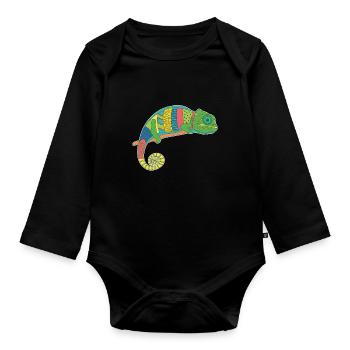 Chameleon Colorful - Organic Longsleeve Baby Bodysuit - black - Front