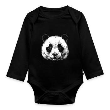 Panda bear - Organic Longsleeve Baby Bodysuit - black - Front