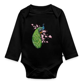 Blumen Pfau - Baby Bio-Langarm-Body - Schwarz - Vorne