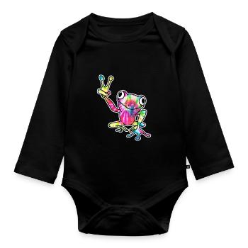 Frog Animal - Organic Longsleeve Baby Bodysuit - black - Front