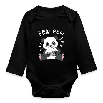 Pew Pew Panda - Baby Bio-Langarm-Body - Schwarz - Vorne