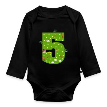 5th Birthday Young Girl 5 years Farmer Farmer - Organic Longsleeve Baby Bodysuit - black - Front