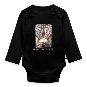 Antwerp | Central Station - Organic Longsleeve Baby Bodysuit - black - Front