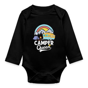 Camping Queen Camper Queen Caravan Gift - Organic Longsleeve Baby Bodysuit - black - Front