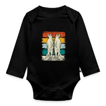 Retro Erdmännchen Tiere - Baby Bio-Langarm-Body - Schwarz - Vorne